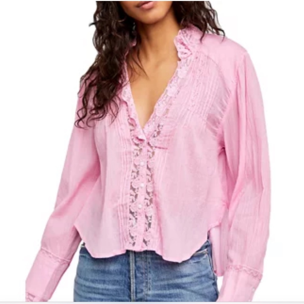 Free People Clemenceau pink button down shirt